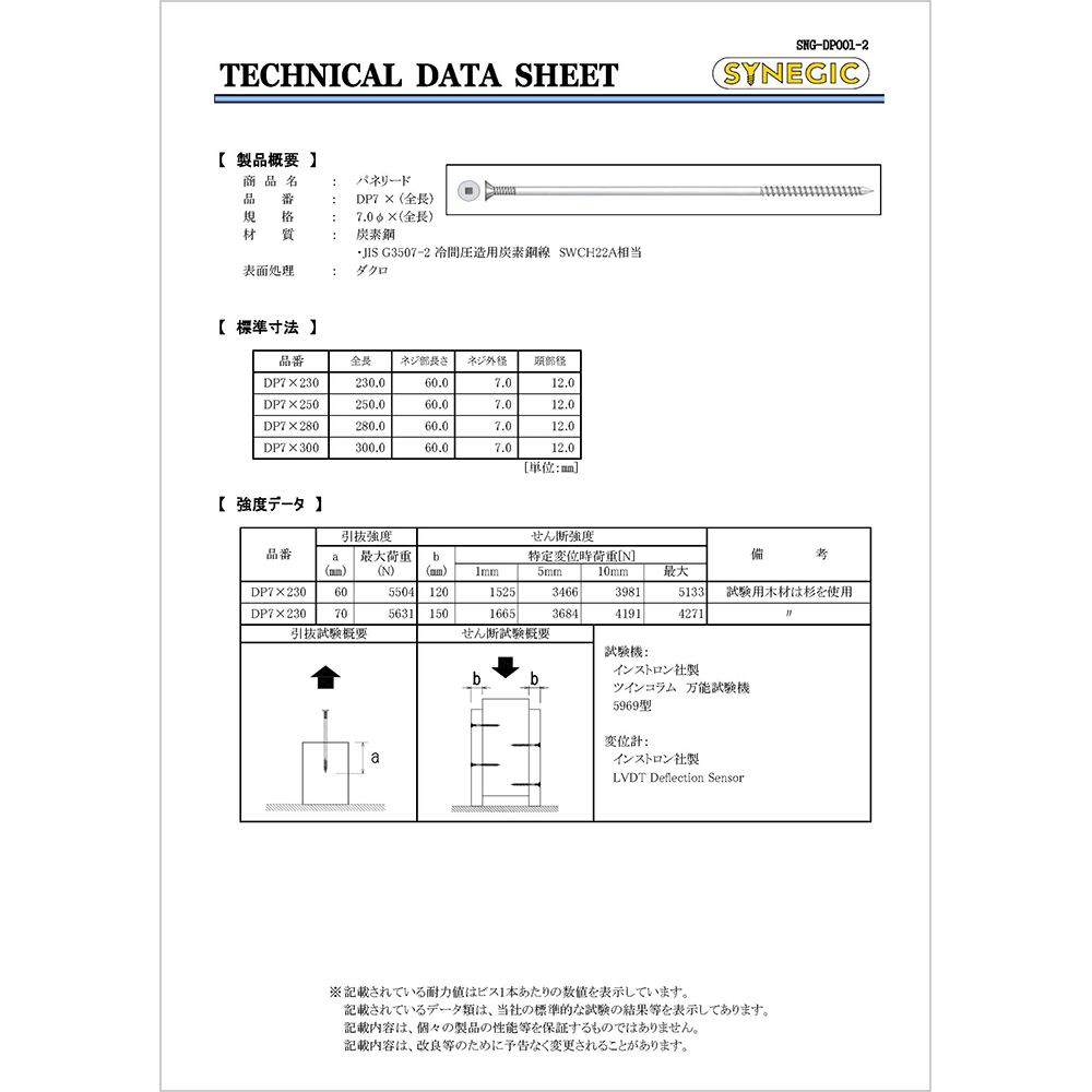 パネリードDP テクニカルデータシート（7mm径ロングサイズ）｜シネジック株式会社 資料一覧
